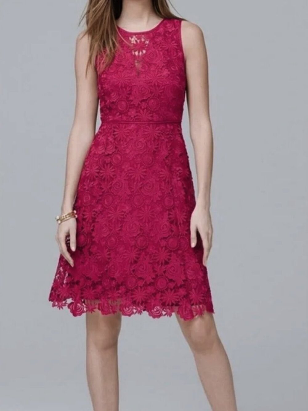Stunning White House Black Market WHBM Pink Raspberry Guipure Lace Dress 00 NWT